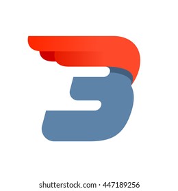 Winged sport number three logo. Vector elements for sportswear, sports club, app icon, corporate identity, labels or posters.