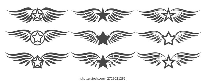 Estrelas aladas. Ilustração do vetor da coleção de elementos do design do logotipo