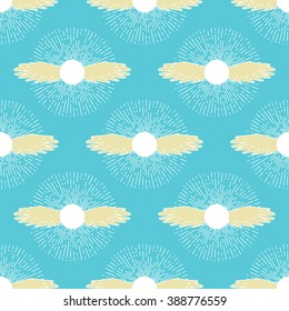 Winged sun seamless pattern. Solar symbol associated with divinity, royalty and power. Pattern for t-shirt or towel design