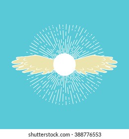 Winged sun. Solar symbol associated with divinity, royalty and power. Clip art for t-shirt or towel design