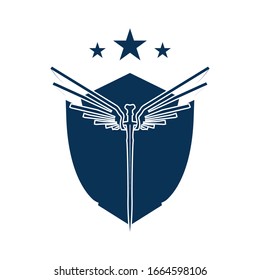 The winged sword with shield vector icon.