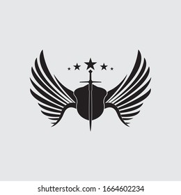 The winged sword with shield vector icon.