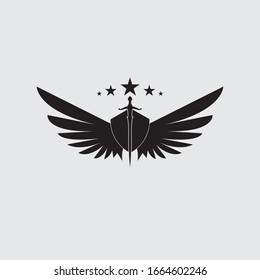 The winged sword with shield vector icon.