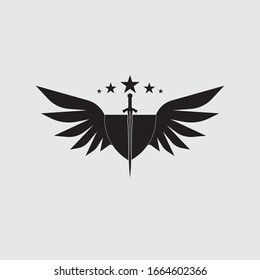 The winged sword with shield vector icon.