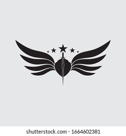 Das geflügelte Schwert mit Schild Vektorillustration Symbol.