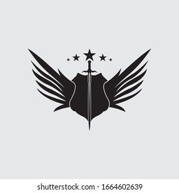 The winged sword with shield vector icon.