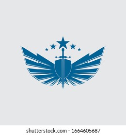 The winged sword with shield vector icon.