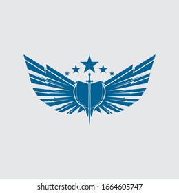 The winged sword with shield vector icon.