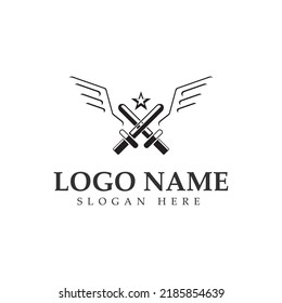 La espada alada con el logotipo del vector del escudo diseño icono de la plantilla de ilustración .