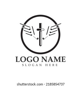La espada alada con el logotipo del vector del escudo diseño icono de la plantilla de ilustración .