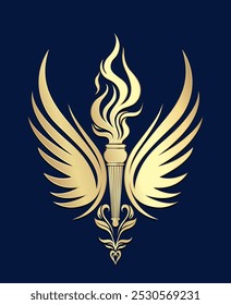 winged torch flame ornamental gold logo symbol