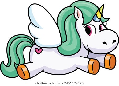 Winged unicorn with heart tattoo vector illustration