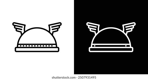 Winged viking helmet thin line vector icon set.