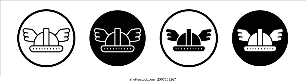 Winged viking helmet vector icon set black filled and outlined style.