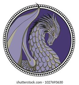 Winged Violet Dragon Circle Logo Stock Vector (Royalty Free) 1027693630