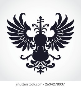 winged violin with floral ornament design
