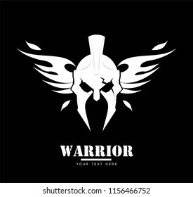 winged warrior head in white on black background