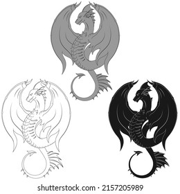 Winged western dragon silhouette vector design