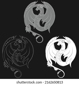 Winged western dragon silhouette vector design, on black background
