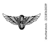 Winged wheel in monochrome style. Design element for logo, label, sign, emblem. Vector illustration
