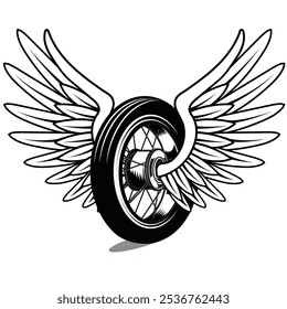 Winged wheel vector illustration. Winged motorcycle wheel	
