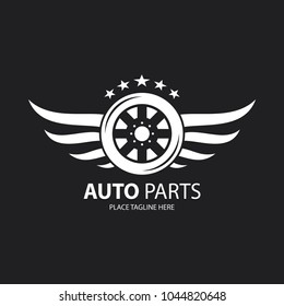 Winged white wheel template on black background