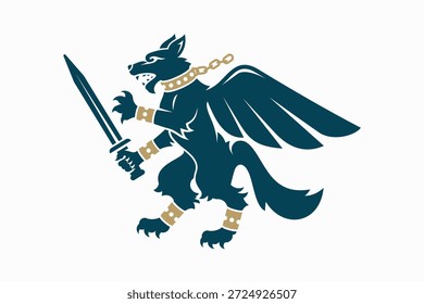 Winged Wolf Heraldic Diseño de logotipo Mítico Guerrero Emblema Fuerza de poder Símbolo de fantasía