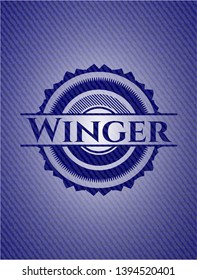 Winger emblem with jean background. Vector Illustration. Detailed.