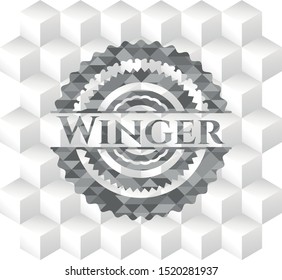 Winger realistic grey emblem with cube white background