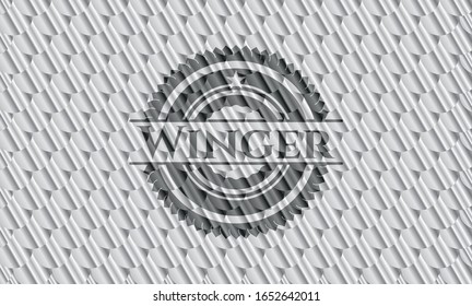 Winger silver shiny emblem. Scales pattern. Vector Illustration. Detailed.