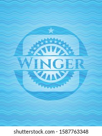 Winger sky blue water wave badge background. Vector Illustration. Detailed.