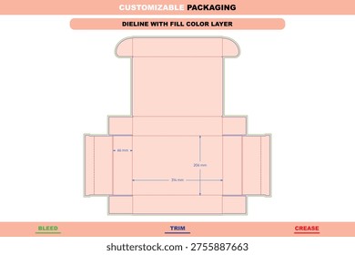 Wingless flip top box packaging dieline template custom dimensions professional printable editable carton structural die line precise folding pack production solution