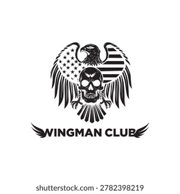 Wingman Club Skull Eagle Logo Design