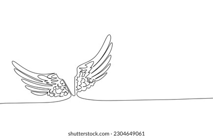 Wings of angel continuous line drawing element isolated on white background for decorative element. Vector illustration of wings in trendy outline style.