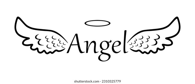 Wings of the angel icon. Religious calligraphy text symbol of Christianity. Hand drawn Angel wings isolated on white background. Vector illustration