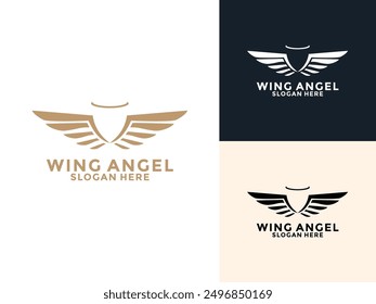Wings Angel logo design template, Gold vintage wings logo icon vector