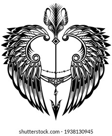 Wings and arrow.  Logo wings with boho arrow