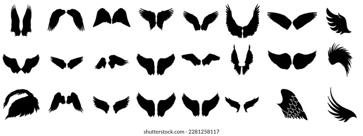 Wings badges vector illustration of a wheat field Set of black wings icons