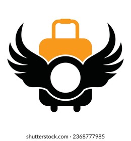 Ataques de bolso viajes Logotipo creativo Ilustración de diseño. Bolsa de viaje moderna con el logotipo de la señal de las alas.