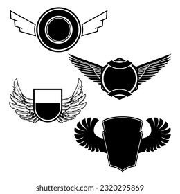 Wings with banners set on white background. Heraldic wings. Element for logo,label and emblems design. Vector illustration.