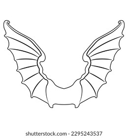 Wings of bat. Halloween symbol of evil witchcraft. Black and white linear silhouette. Isolated vector illustration.