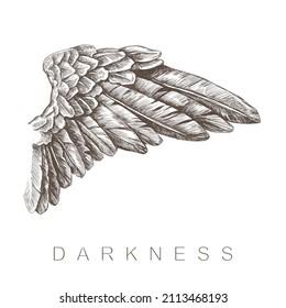 Wings bird. Darkness. Black magic seamless pattern. Hand engraved tattoo style illustration Spooky night gothic witchcraft