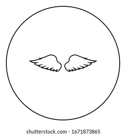 Wings of bird devil angel Pair of spread out animal part Fly concept Freedom idea icon in circle round outline black color vector illustration flat style image