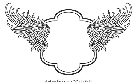 The wings of a bird are drawn in black and white