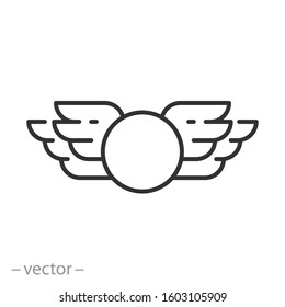 wings bird icon, badge pilot, heraldic label, military insignia, logo, thin line web symbol on white background - editable stroke vector illustration eps10