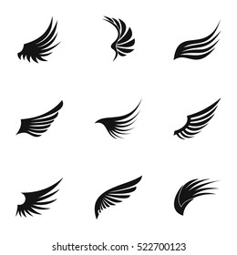 Wings of bird icons set. Simple illustration of 9 wings of bird vector icons for web