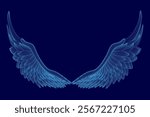 The wings of a bird are shown in a blue color. The wings are shown in a very detailed manner, with many small dots that make up the feathers. The image has a very artistic and dreamy feel to it