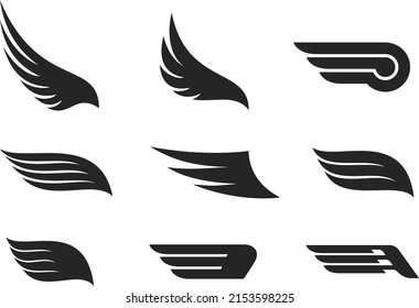 Wings Bird Vector Silhouette design collection. Wing Elements for Logo Heraldic Emblem identity.