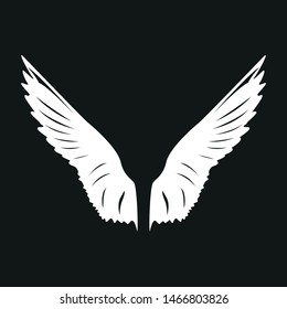 Wings of a bird. White vector illustration on black background.