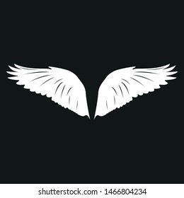 Wings of a bird. White vector illustration on black background.